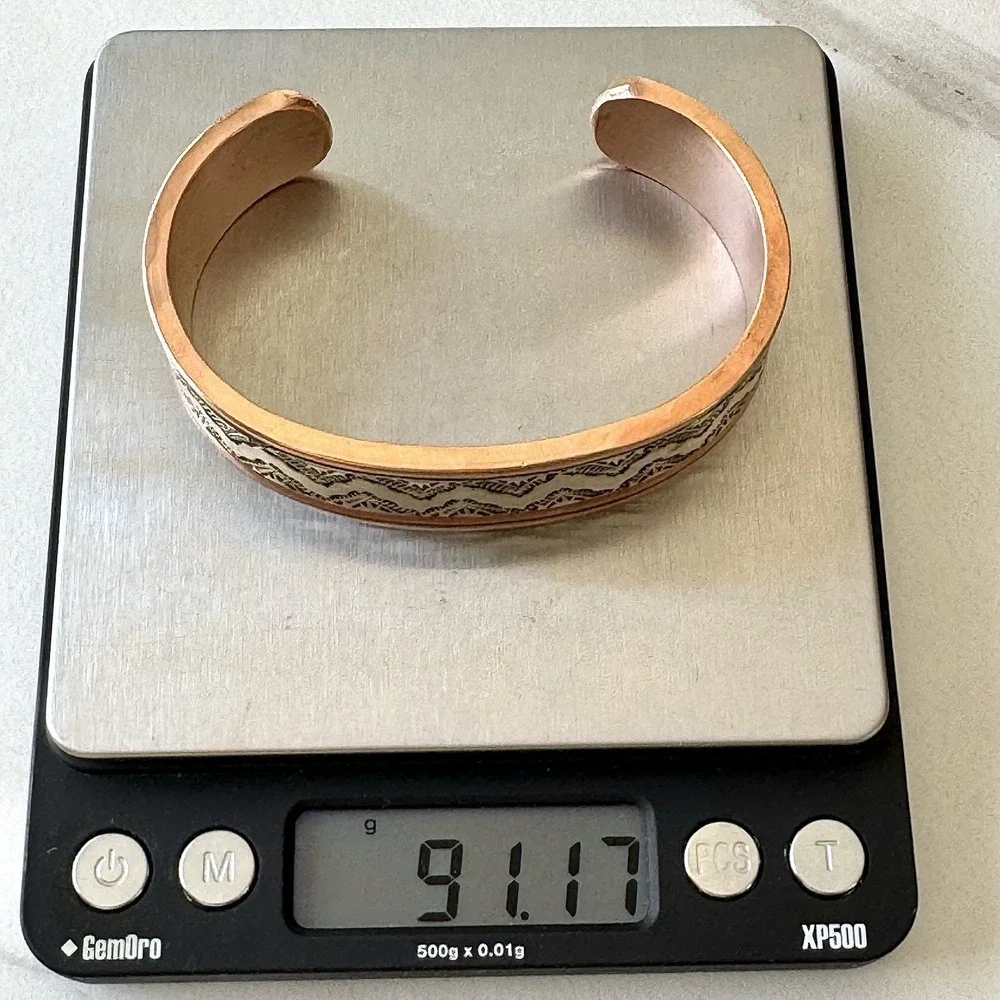 Mens Navajo Sterling Copper Cuff Bracelet 7.5in Signed Heavy 90g Native American